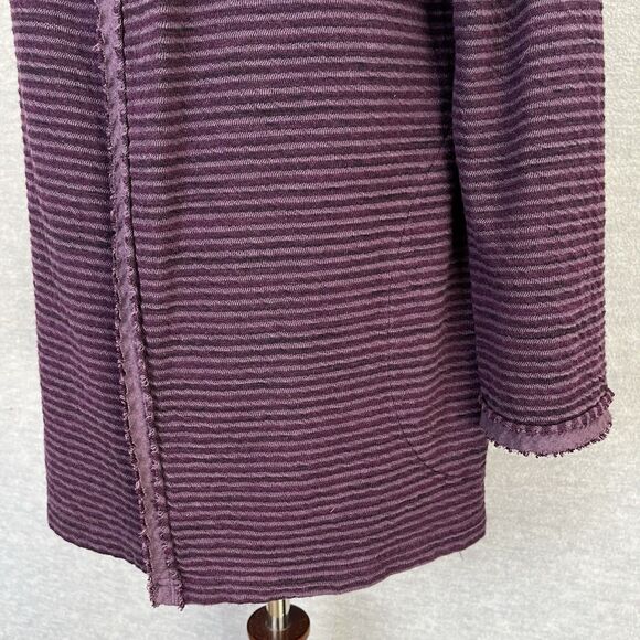 Cut Loose Open Front Long Cardigan Size M Pockets Fringe Stripe Textured Duster - Picture 6 of 15